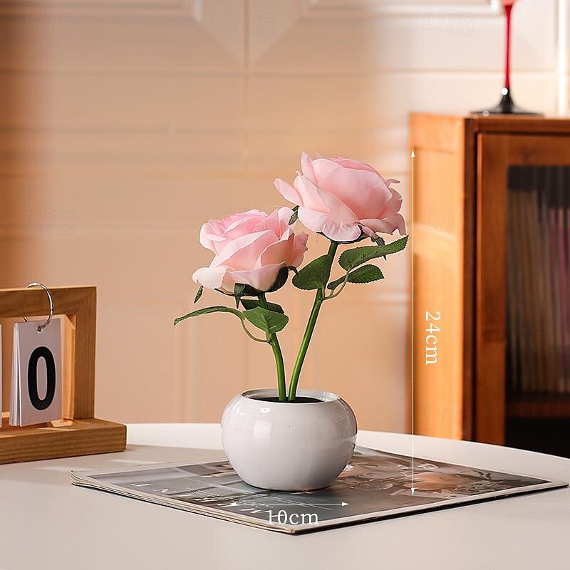 Valentines Flowers Table Lamp, LED 3D Rose Night Light Table Lights Simulation Flower with Vase Table Lamp Ornaments for Home Living Bedroom Decoration Lamp 1pc 2025 - $37.99 –P8