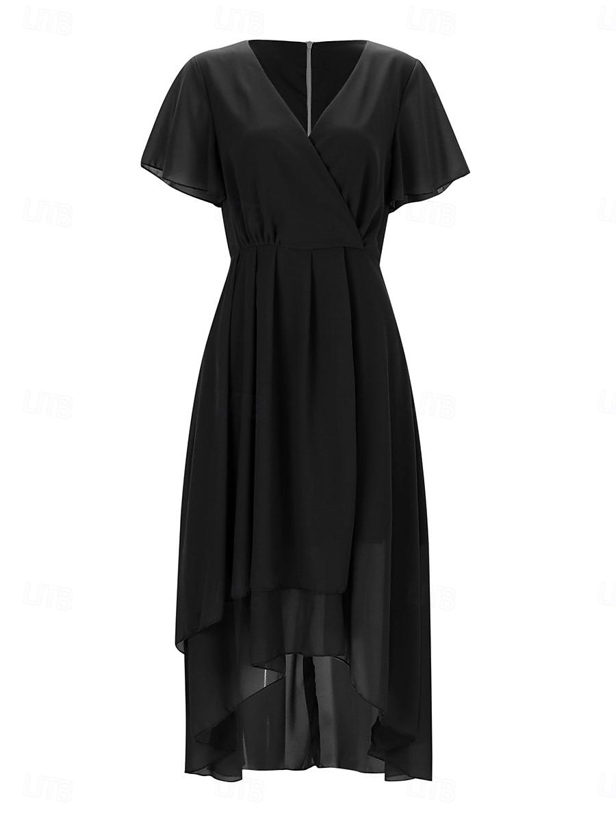 Per donna Abiti in chiffon Vestito maxi Chiffon Con balze Ufficio Cocktail party Elegante Da cerimonia A V Manica corta Nero Bianco Rosa Colore del 2025 a $50.99 -P4
