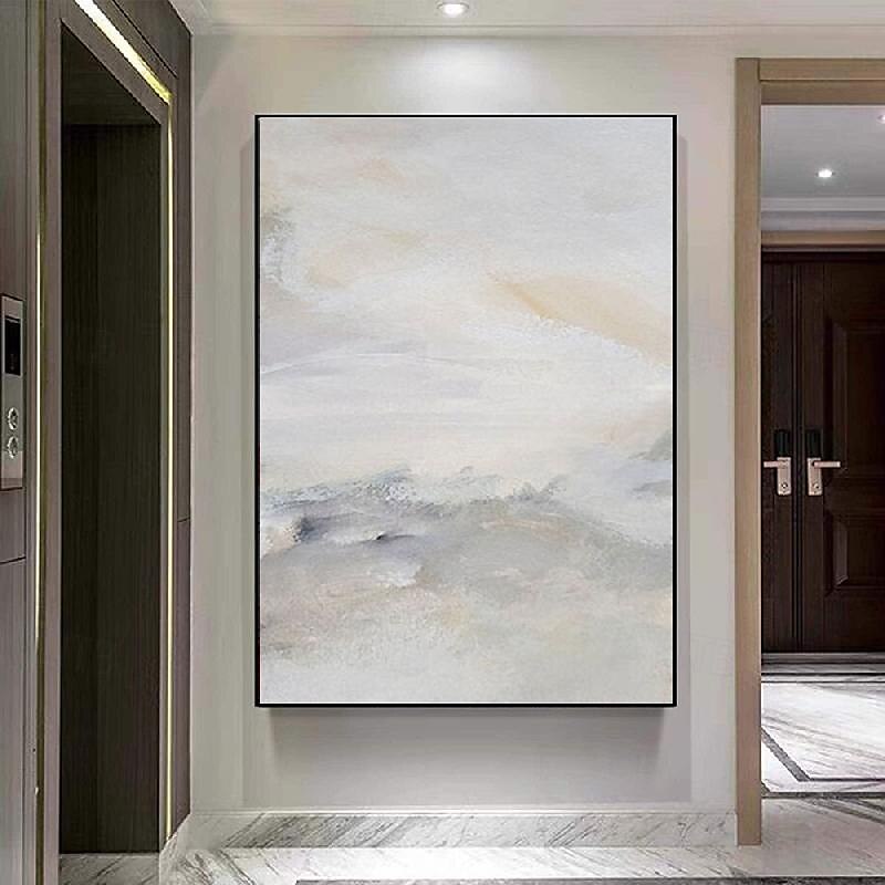 Handmade Wall Art Pastel painting handmade Abstract Gray Landscape Painting   Eclectic Minimalist Modern Art Neutral seascape Painting Wall Decor Framed Canvas Gray painting 2025 - $116.99 –P7