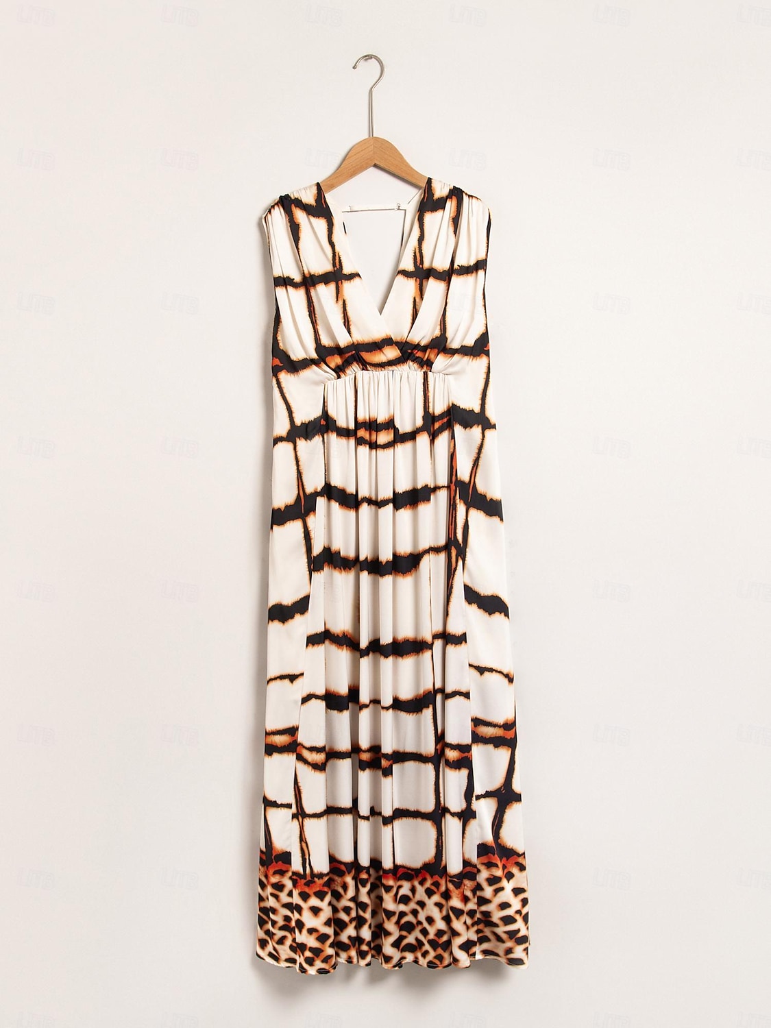 Satynowa sukienka maxi w panterkę ze skrzyżowanym przodem, bez rękawów 2025 - $114.99 –P7