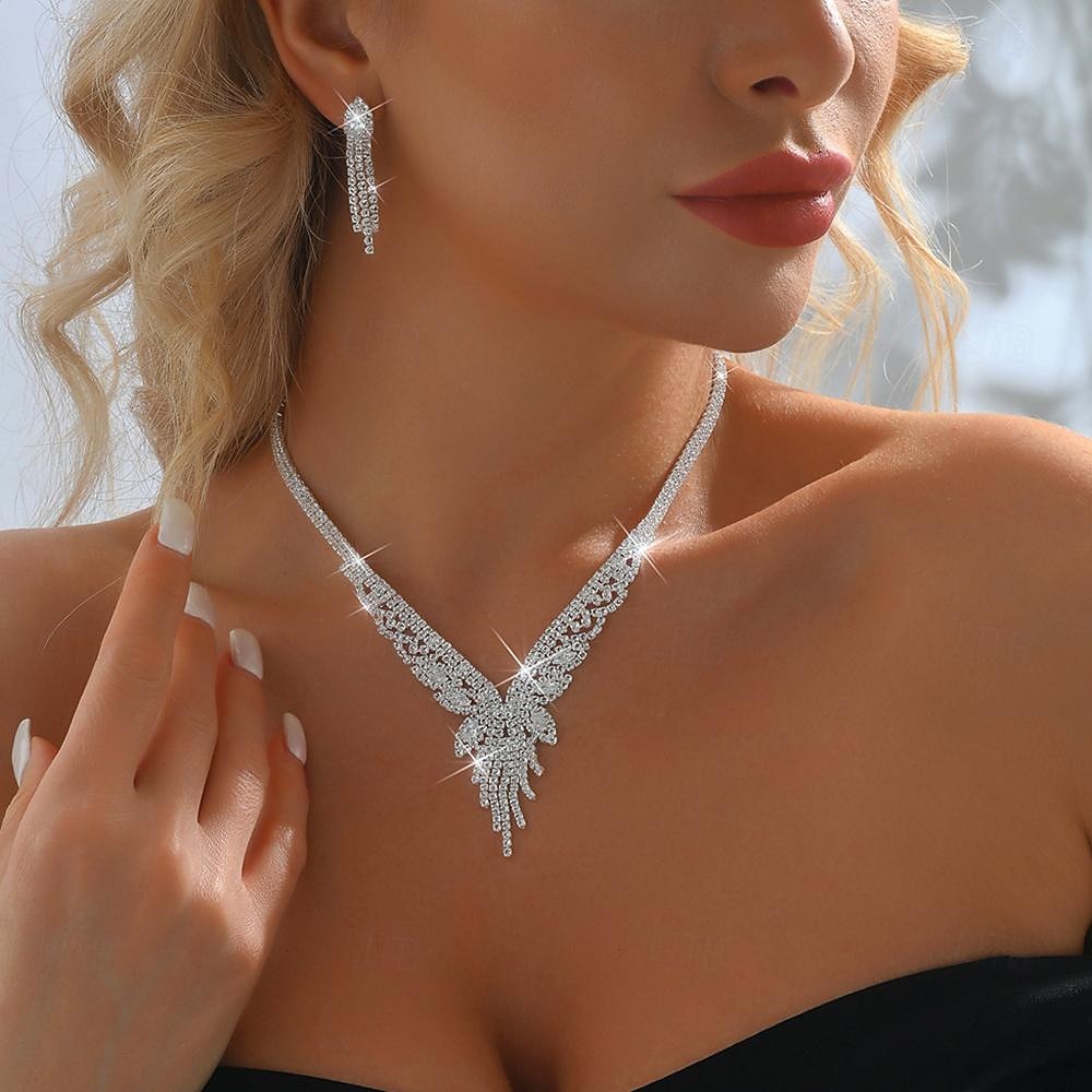 Seturi de bijuterii 3buc Ștras Aliaj Cercei Coliere Pentru femei Elegant Epocă Modă Geometric Geometric Shape Set de bijuterii Pentru Nuntă Petrecere Aniversare 2025 - $18.49 –P3
