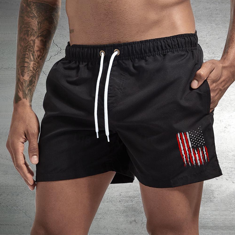 Homens Bermuda de Surf Shorts de Natação Calção Justo de Natação Com Cordão com forro de malha Cintura elástica Bandeiras Conforto Secagem Rápida Curto Feriado Praia Final de semana Moda Casual Preto de 2025 por $13.99 –P1