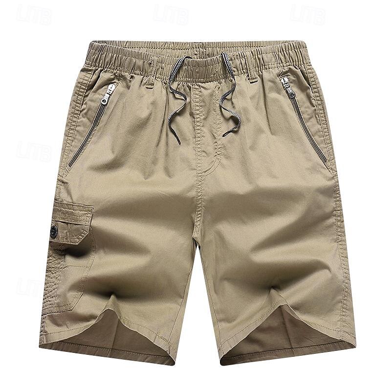 Men's Cargo Shorts Shorts Hiking Shorts Elastic Waist Multi Pocket Plain Wearable Short Outdoor Daily Camping & Hiking Fashion Classic Black Army Green 2025 - $17.99 –P7