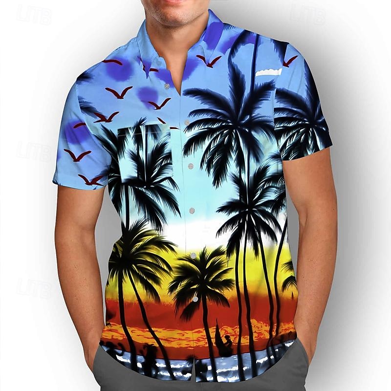 Herr Blommig Grafiska tryck Skjorta Hawaii skjorta Kort ärm Skjorta Nedvikt Utomhus Gata Svart Gul Rubinrött Marinblå Marinblå Mönster Kläder Mode Designer Ledigt Mjukt 2025 - $25.99 –P4