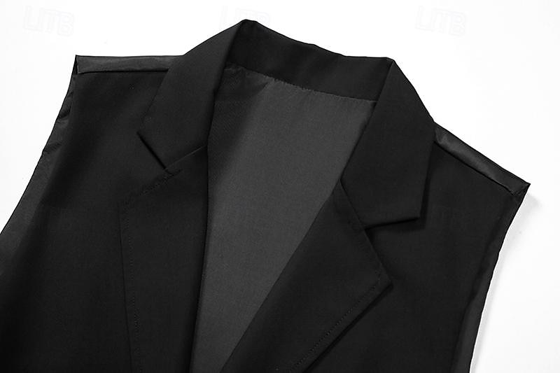 Pánské Kamizelka Vesta Denní nošení Dovolená Jdeme ven Vinobraní Módní Jaro & podzim Tlačítko Polyester Pohodlné Bez vzoru Jednořadé Klopa Běžný Černá Bordó Tmavě námořnická Vesta 2025 - $33.99 –P1