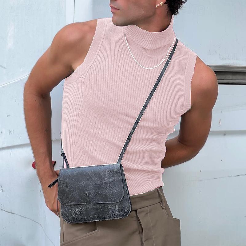 Herr Linne Undertröjor Ärmlös tröja Ärmlös Polokrage Vår & sommar Slät Pit Strip Mode Designer Grundläggande Semester Gata Utekväll Ljusrosa Svart Vit Topp t-shirt för män 2025 - $15.99 –P11