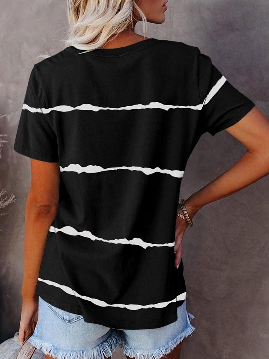 t-shirt femme décontracté imprimé manches courtes hauts réguliers col en V quotidien noir rose bleu été de 2025 ? $19.99 –P6