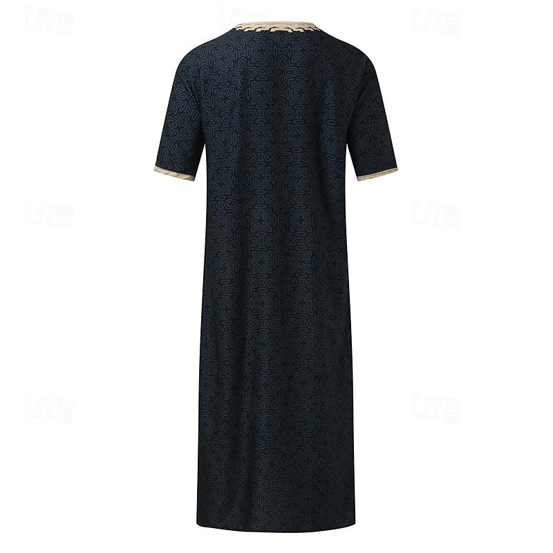 Hombre Ropa de salón Bata de noche Camisa de dormir Raya Elegante Confort Batas tipo kimono Diario Hogar Poliéster Transpirable Escote en Pico Manga Corta Primavera Negro Blanco 2026 - $29.99 –P7