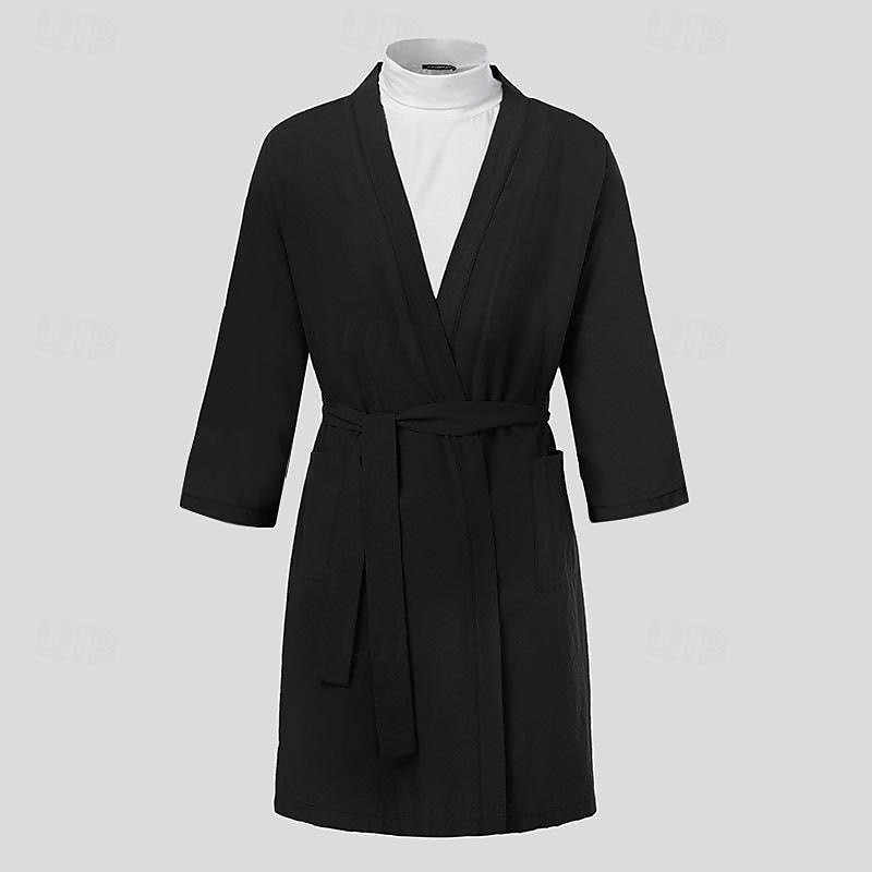 Per uomo Pigiami Accappatoio Liscio Di tendenza Moda Classico Interni Giornaliero Da letto Cotone Comfort Morbido A V Manica lunga Cintura inclusa Estate Primavera Verde del 2025 a $22.99 –P1