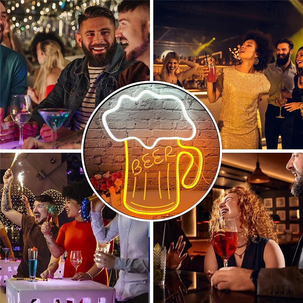 oktoberfest øl usb led neonlys, led ølskilt barklubb akryl neonlys hotellbar kafé bursdagsfest ungdomsrom veggdekorasjonslys logo 1stk 2025 - $89.99 –P1