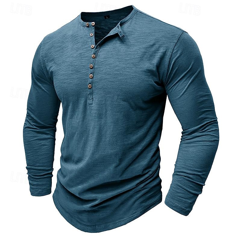 100% Cotton Men's Henley Shirt Tee Top Long Sleeve Shirt Long Sleeve Solid Color Fashion Daily Buttons Henley Outdoor Casual Summer Dark Brown Dark Grey Black Henley T-Shirt 2025 - $22.99 –P10