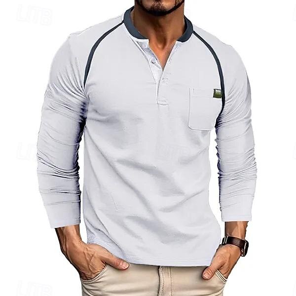 Men's Henley Shirt Tee Top Color Block Crewneck Outdoor Casual Long Sleeve Button Front Pocket Clothing Apparel Fashion Designer Comfortable 2025 - $18.99 –P5