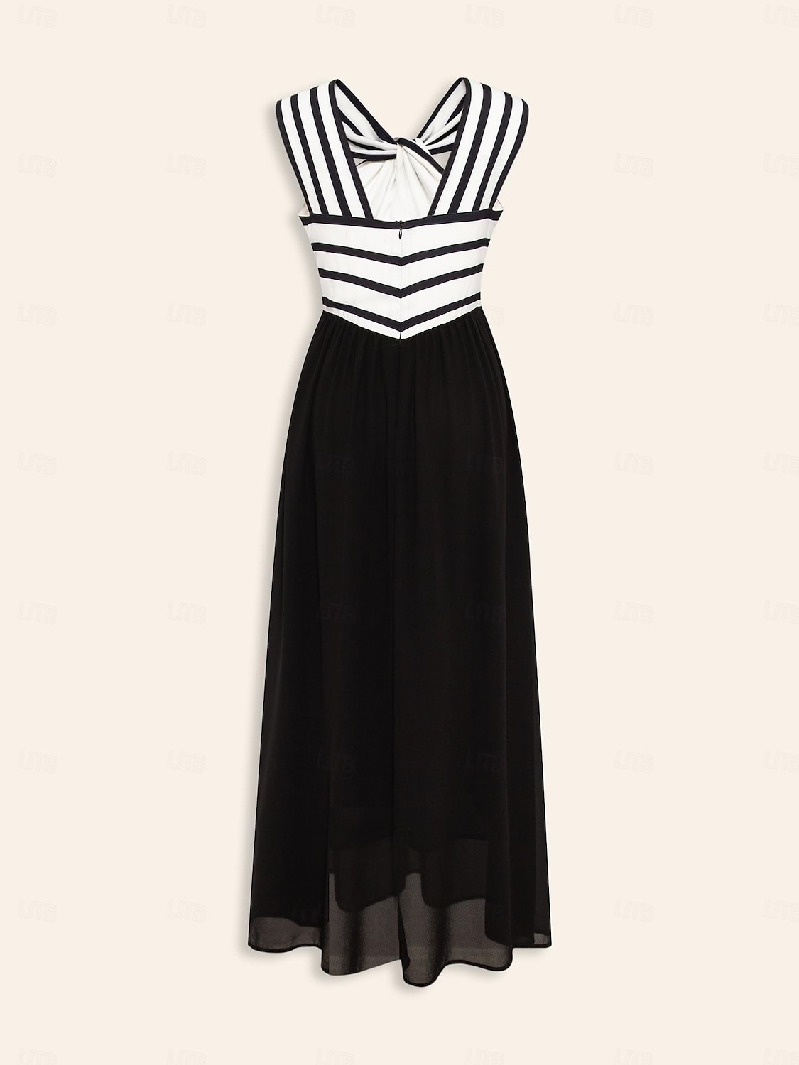 sifon negru&rochie maxi pentru invitați de petrecere/nuntă, cu talie elastică în dungi de satin, cu gât legat, fără mâneci, pentru a impresiona 2024 2025 - $85.99 –P8