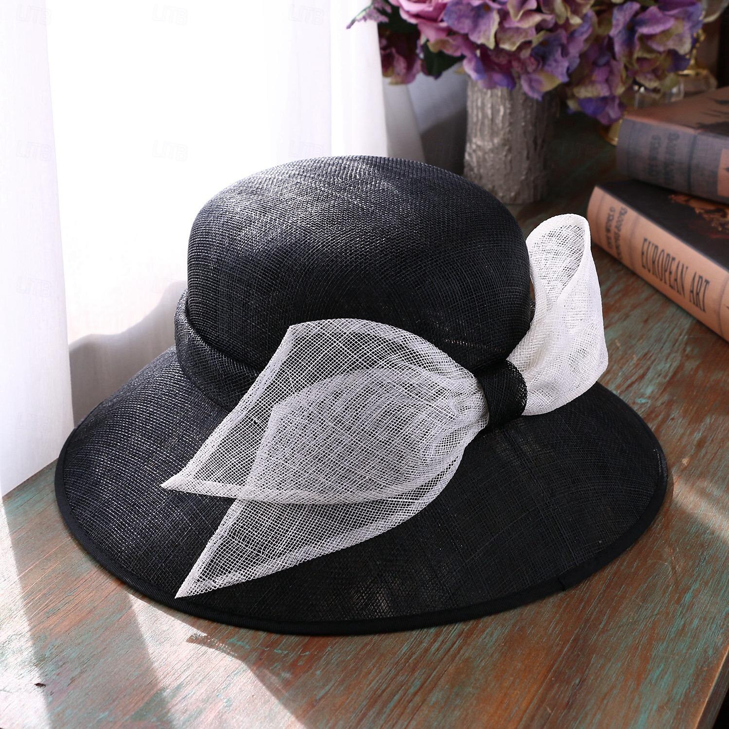 cappelli cappello a bombetta / cloche in lino cappello a secchiello cappello da sole matrimonio tea party matrimonio elegante con copricapo bowknot copricapo del 2025 a $52.99 –P12