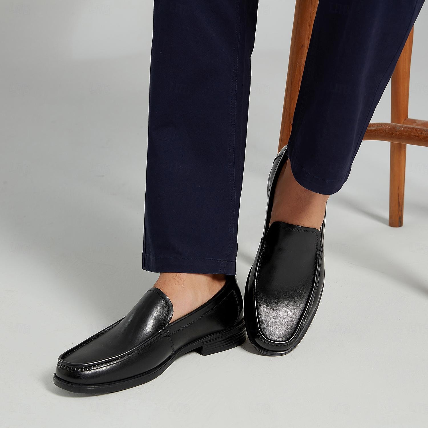 Men's Premium Cowhide Leather Loafers - Classic Black Slip-On Dress Shoes for Business and Formal Wear 2025 - $79.99 –P3