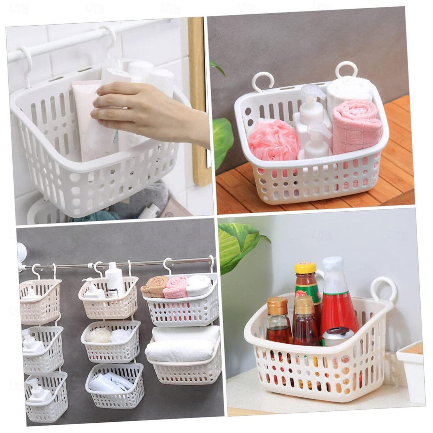 Cestino da appendere in plastica con gancio girevole da 2 pezzi: contenitore da doccia portatile per bagno, cucina e dormitorio, organizer salvaspazio del 2025 a $7.49 –P5