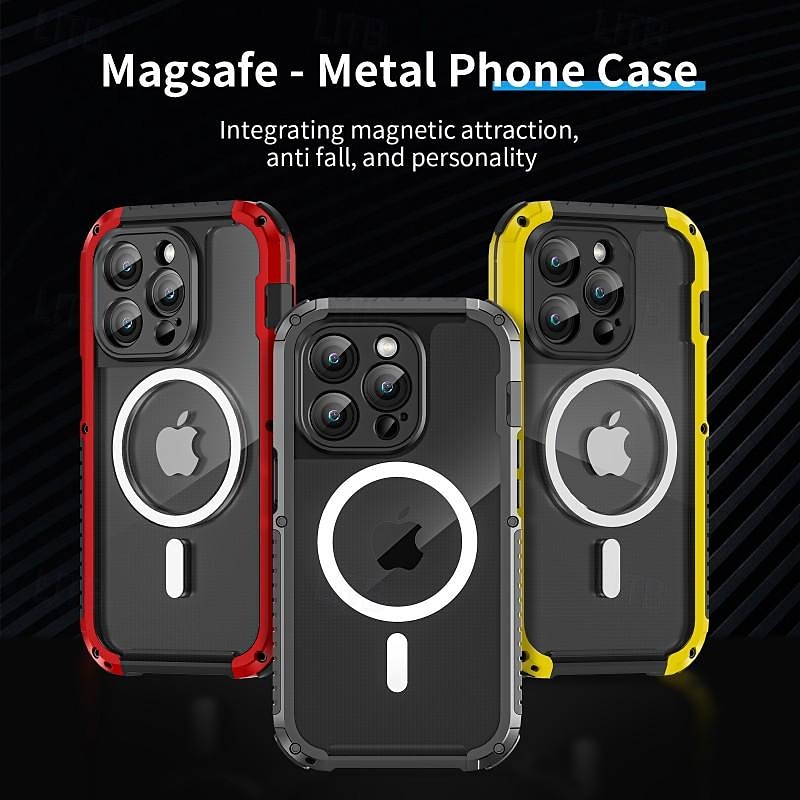2025年 電話 ケース 用途 iPhone 16 15 14 Pro Max Plus 15 14 Pro Max バックカバー 磁気吸着ケース 半透明 ワイヤレス充電をサポート 耐衝撃 PC メタル シリコーン  コレクション – $27.99 –P2