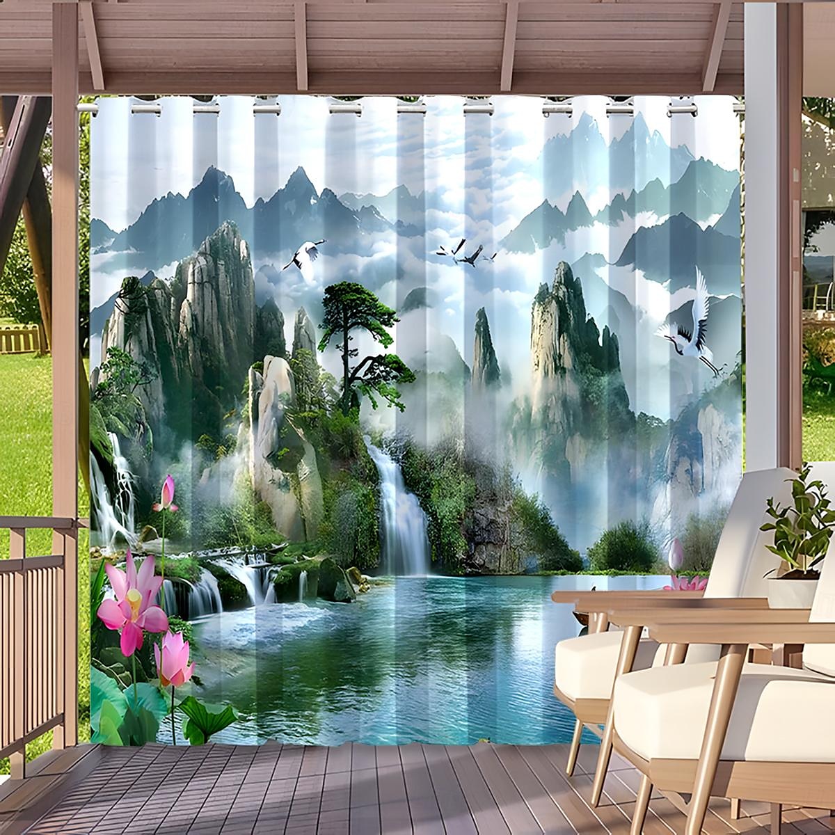 vedenpitävä ulkoverho yksityisyys, liukuvat patioverhot, pergola verhot kiinalainen maisema huvimajaan, parveke, kuisti, juhlat, 1 paneeli 2025 - $34.99 –P13
