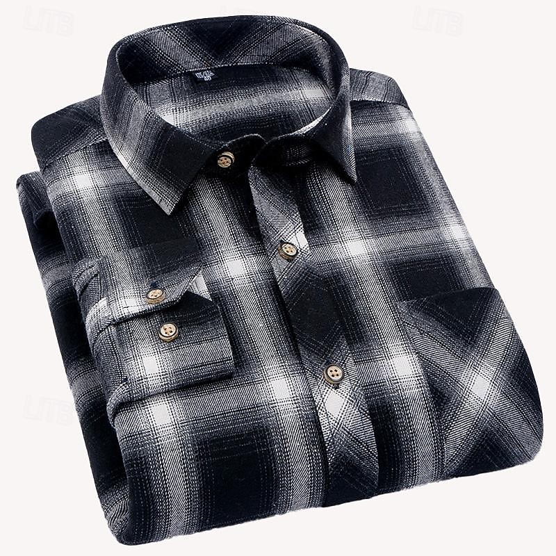Men's Shirt Flannel Shirt Plaid Shirt Button Up Shirt Overshirt Plaid / Check Outdoor Daily Wear Blue Black Red Gray Long Sleeve Lapel Spring &  Fall Clothing Apparel 2026 - $27.99 –P6