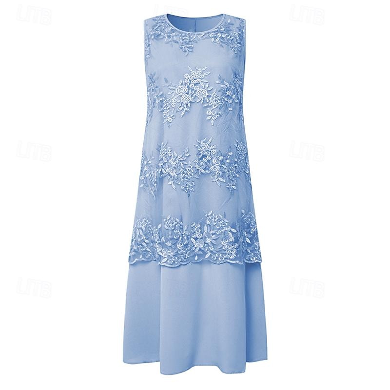 Dámské Větší velikosti Midi šaty Krajkové šaty Sada šatů Dvoudílné šaty Kostelní šaty Elegantní Klasické Čínské vzory Formální Dovolená Svatební host Běžný Čistá barva Poloviční rukáv Tričkový Světle 2025 - $41.99 –P5