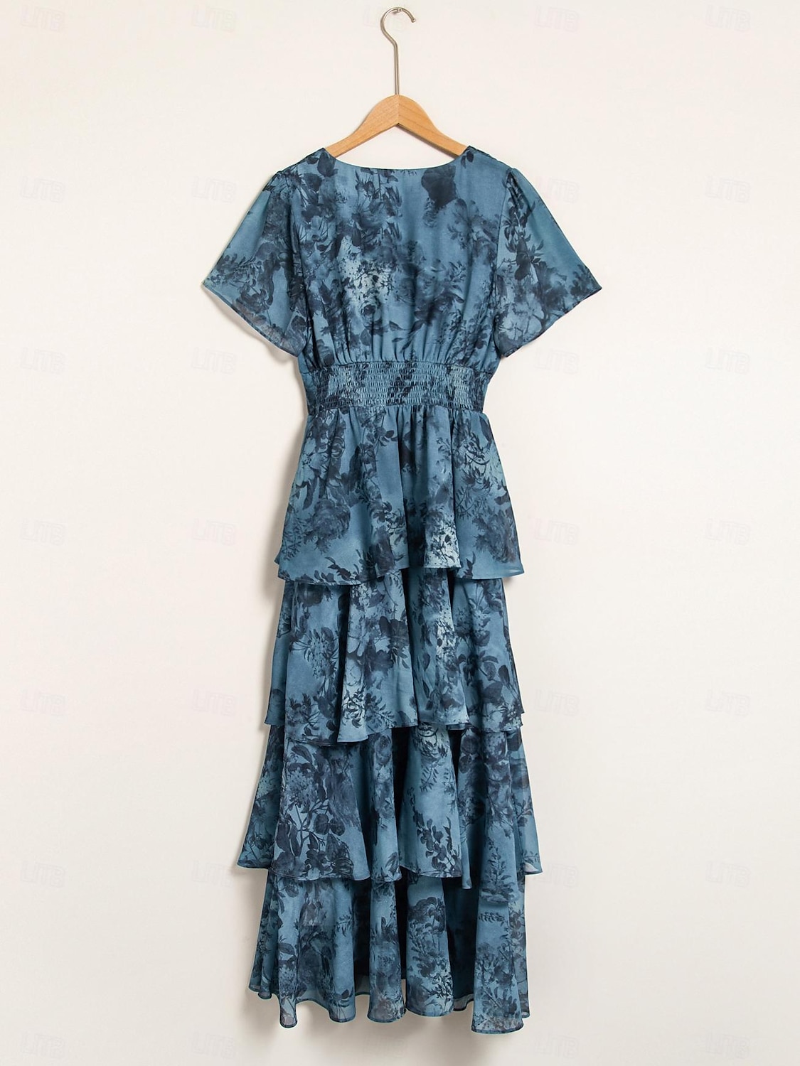 rochie de nunta dama rochie florala rochie de vara rochie lunga rochie maxi albastru maneca scurta flori flori/plante decolteu in v talie elastica imprimare primavara & vara decolteu in v-fata 2025 - $87.99 –P4