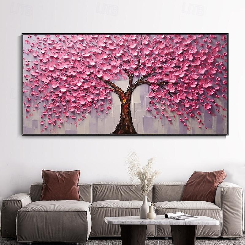 großes 3D dickes Spachtelgemälde handgemachte Boho Landschaft impressionistische Landschaftskunst handgemalt bunte Turm Baum Textur Ölgemälde Kunst große Wandkunst blühende Blumen Malerei 2025 - $66.99 –P8