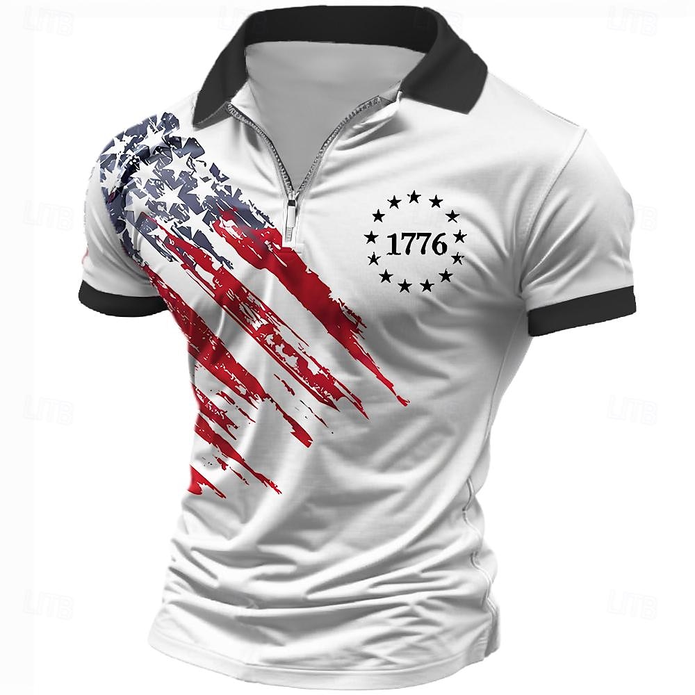 4 lipca 2026 250. Męskie Flaga Ameryki Weterani Koszulki polo z zamkiem błyskawicznym Koszula golfowa Krótki rękaw Koszulki polo Koszule z kołnierzykiem Codzienny Streetwear Ubrania wakacyjne Stroje 2026 - $23.99 –P1