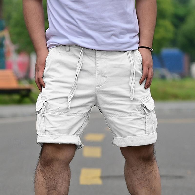 Men's Tactical Shorts Cargo Shorts Shorts Buttons Drawstring Multi Pocket Plain Wearable Short Outdoor Daily Camping & Hiking Fashion Classic Black White 2025 - $26.99 –P7