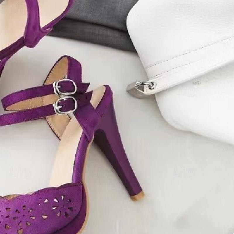 Femme Sandales Rétro du quotidien Découper Boucle Talon Aiguille Bout ouvert Elégant Rétro Vintage Daim Boucle Noir Rouge Violet de 2025 ? $42.99 –P3