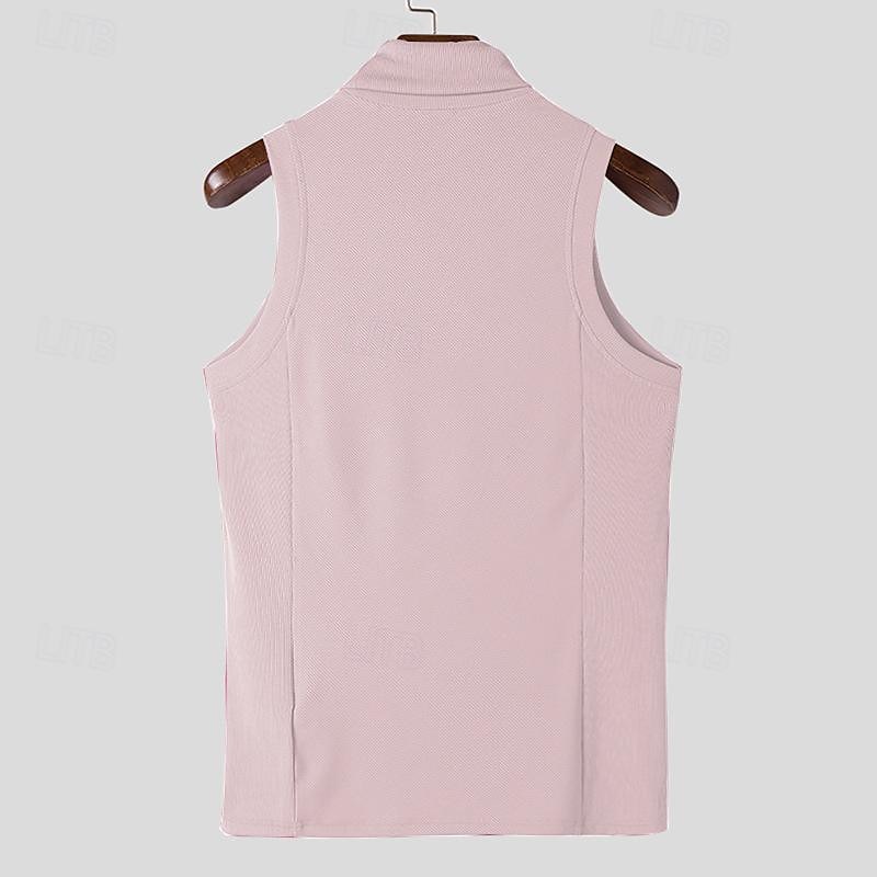 Herr Linne Undertröjor Ärmlös tröja Ärmlös Polokrage Vår & sommar Slät Pit Strip Mode Designer Grundläggande Semester Gata Utekväll Ljusrosa Svart Vit Topp t-shirt för män 2025 - $15.99 –P14