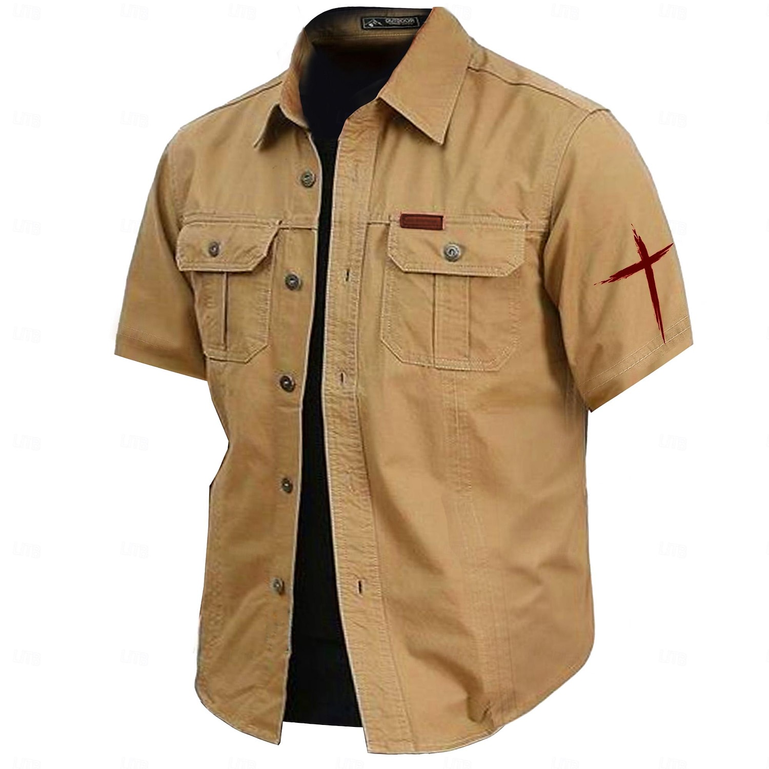Homens Cruz Camisas de trabalho camisa ocidental Camisa de carga Manga Curta Casual Tático Desportos e Ar livre Para Noite Verão Primavera Aberto para a Lateral Imprimir Verde Tropa Cáqui Azul Escuro de 2026 por $27.99 –P6