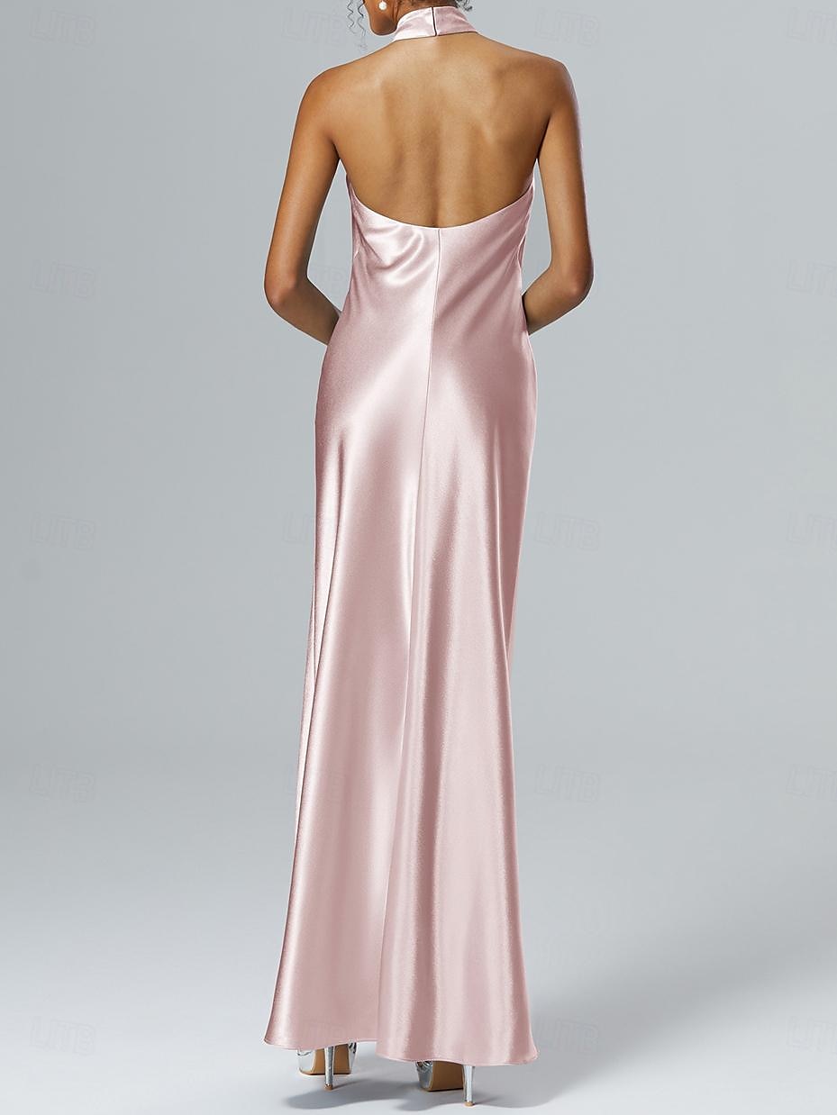 Sheath Bruidsgast Jurken Elegante Jurk Bruidsgast Semi Formeel Vloerlengte Mouwloos Halter Hals Imitatiezijde Met Split 2025 2025 - $142.99 –P3