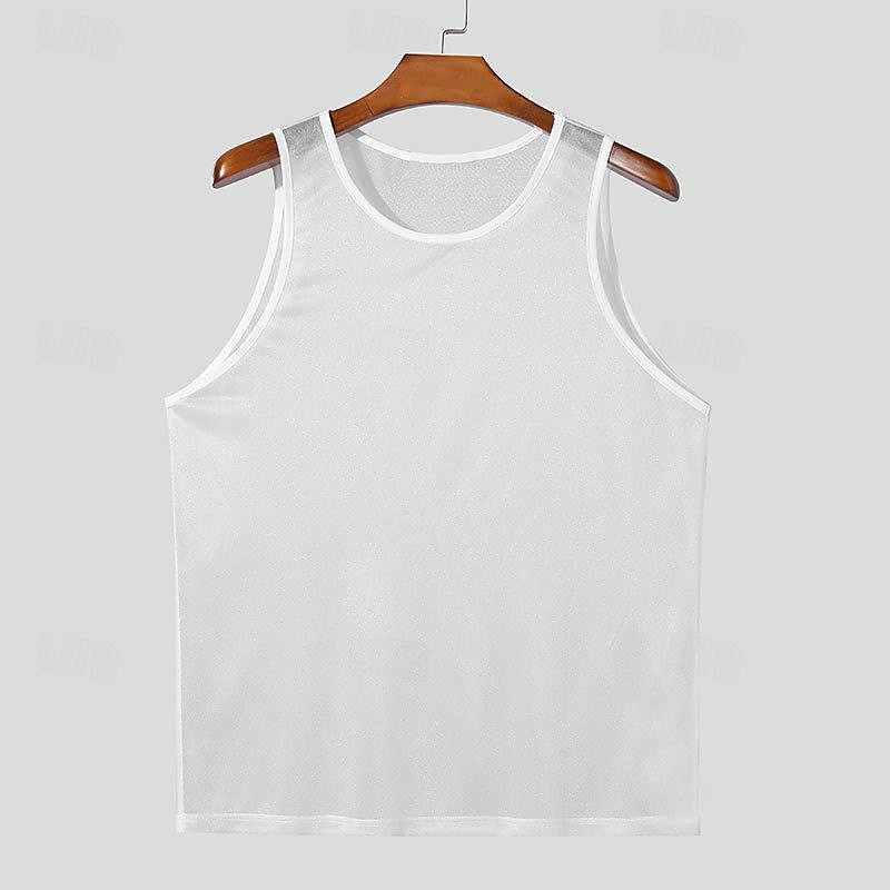 Herr Linne Väst Ärmlös Rund halsringning Sommar Slät Mode Modern Stil Nät Transparent Gata Helgdag Svart Vit Orange Topp t-shirt för män 2025 - $12.99 –P2