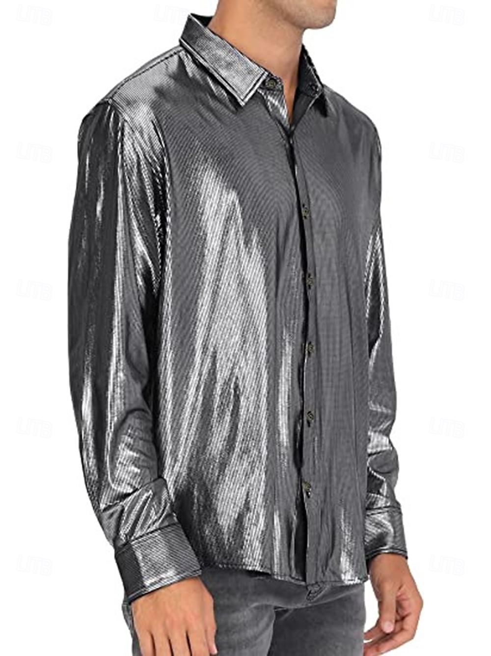 Disko 1980er Glänzend Metallisch Bluse / Hemd Maskerade Disco Einfarbig Herren Karnevalskostüm Maskerade Party / Abend Pride Parade Pride-Monat Erwachsene Hemd 2025 - $23.99 –P9