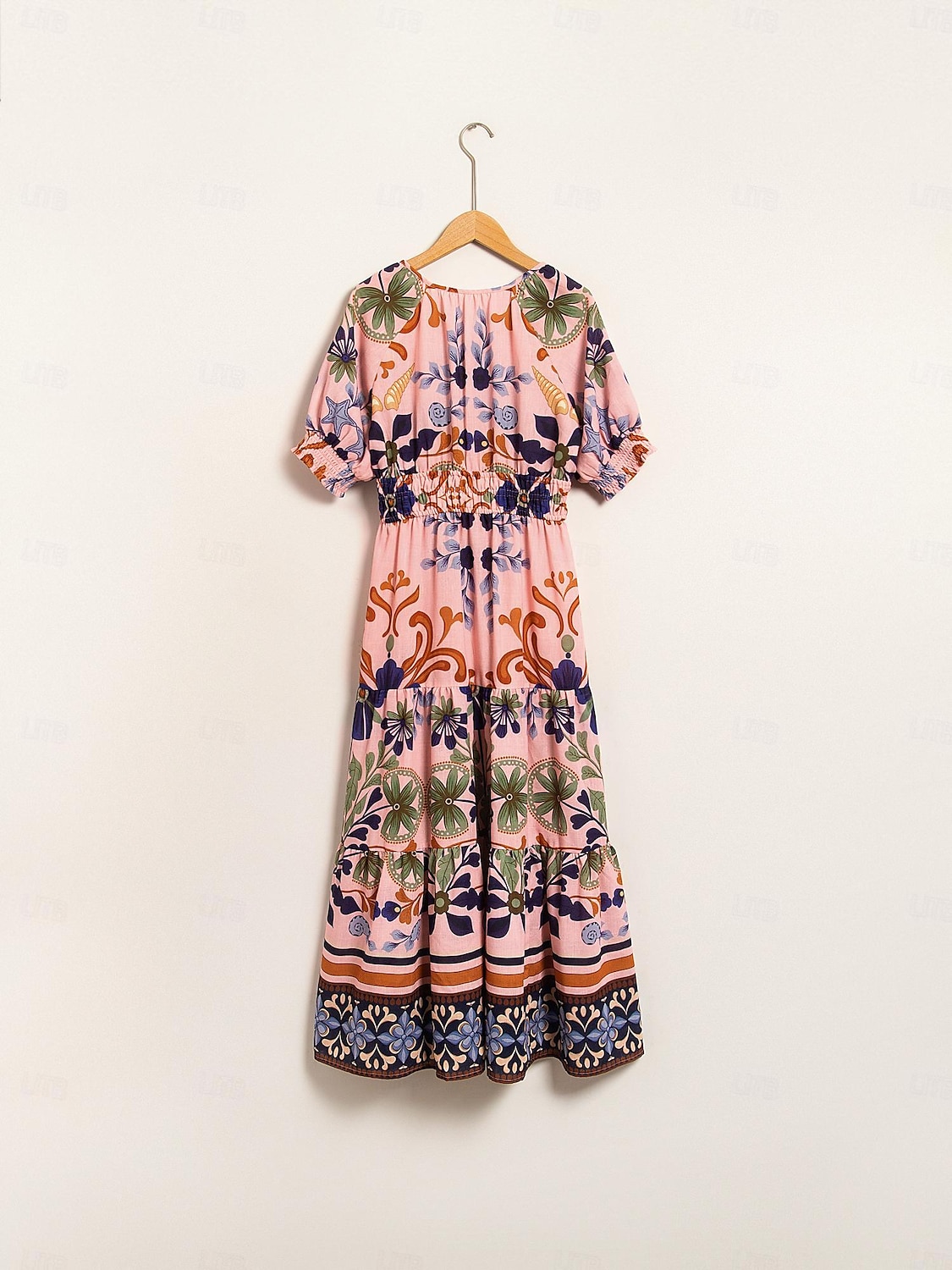 Dámské Elegantní šaty Midi šaty Světlá růžová Krátký rukáv Květinový Šňůrky Jaro léto Šněrování na krku Elegantní šaty Rande S M L 2026 - $21.99 –P8