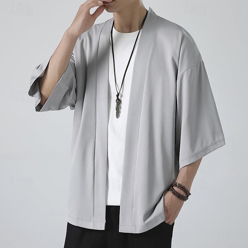 Per uomo Mantello / mantelle Giacca Kimono Esterno Giornaliero Crema solare Traspirante Primavera estate Liscio Di tendenza Informale Colletto Standard Nero Bianco Rosa Blu Grigio chiaro Giacca del 2025 a $17.99 –P15