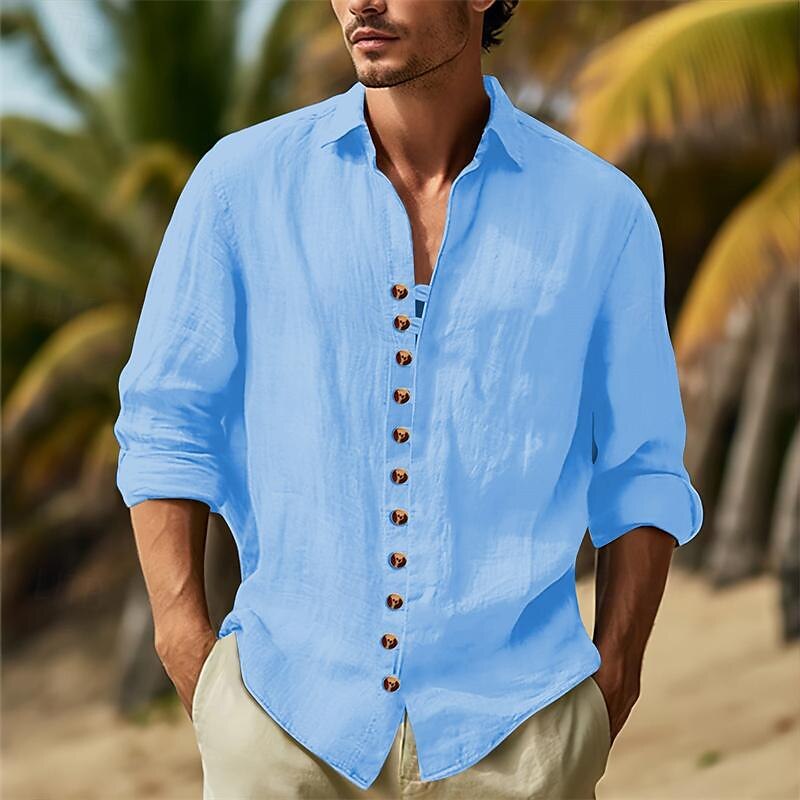 Per uomo Camicia Camicia casual Camicia con Bottoni Camicia di cotone Semplice Vacanza Camicia hawaiana Nero Bianco Rosa Azzurro cielo Manica Lunga Collo ripiegato Primavera & Autunno Abbigliamento del 2025 a $27.99 –P4