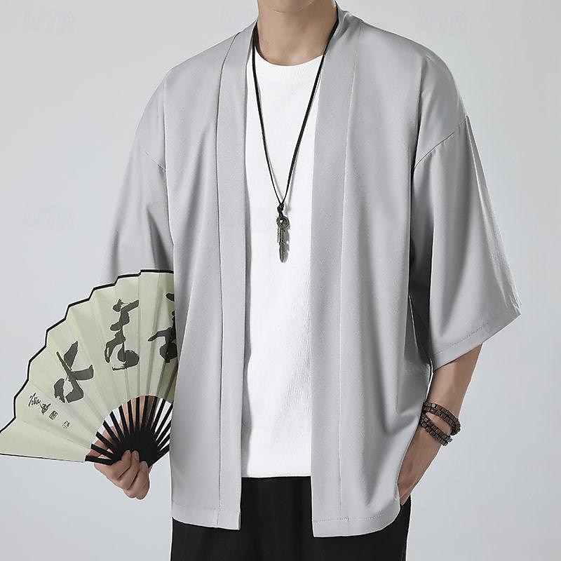 Per uomo Mantello / mantelle Giacca Kimono Esterno Giornaliero Crema solare Traspirante Primavera estate Liscio Di tendenza Informale Colletto Standard Nero Bianco Rosa Blu Grigio chiaro Giacca del 2025 a $17.99 –P13