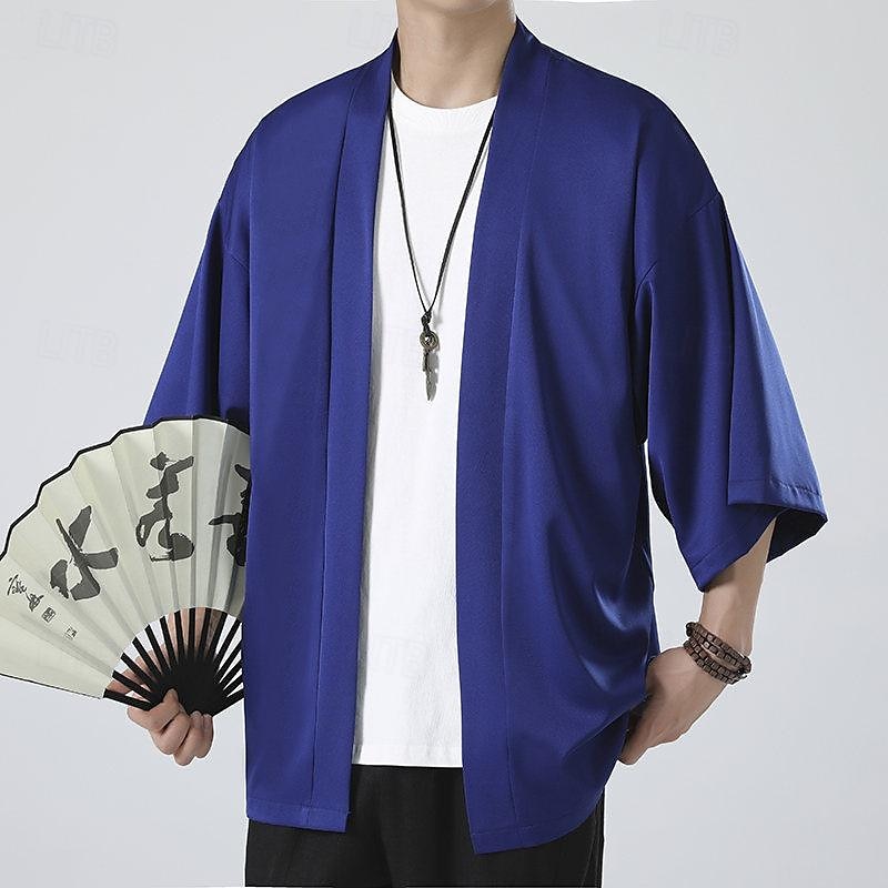 Per uomo Mantello / mantelle Giacca Kimono Esterno Giornaliero Crema solare Traspirante Primavera estate Liscio Di tendenza Informale Colletto Standard Nero Bianco Rosa Blu Grigio chiaro Giacca del 2025 a $17.99 –P8