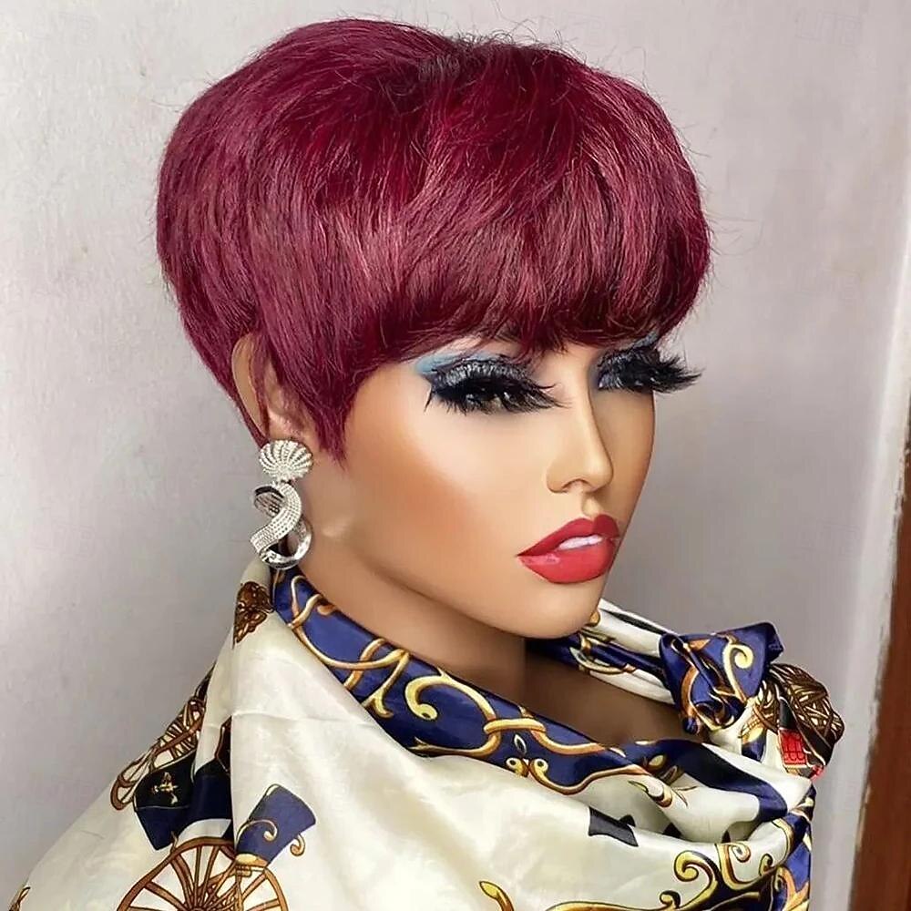Perruque courte coupe lutin marron cheveux humains pour femmes noires perruques fabriquées à la machine avec frange perruque sans colle colorée perruques de cheveux humains de 2026 ? $47.99 –P4