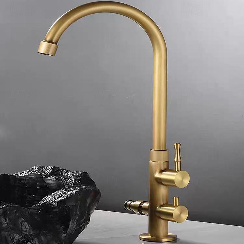 Vaskekran for baderom - Klassisk Antikk Messing Montere Utsiden Enkelt Håndtak Et HullBath Taps 2025 - $113.99 –P10