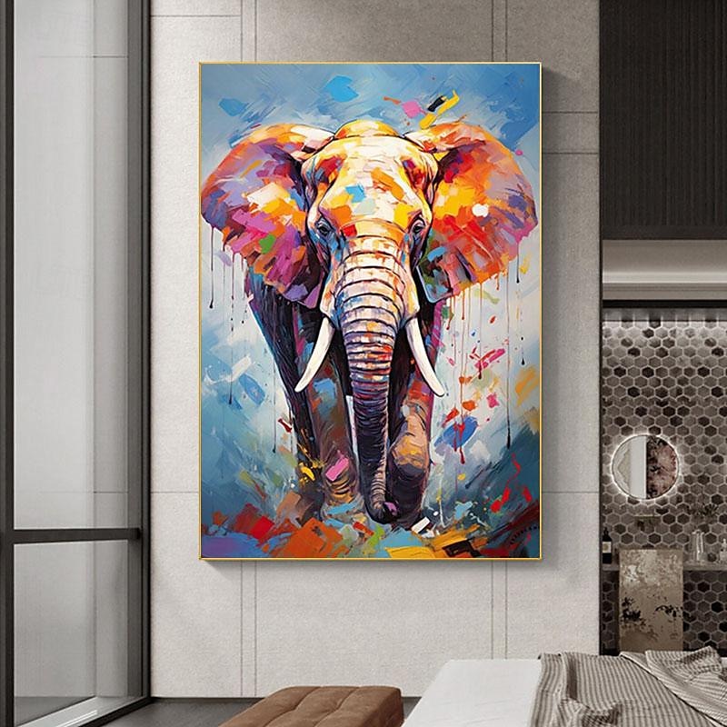Handmade Original Lion And Elephant Oil Painting On Canvas Large Abstract Animal Canvas Wall Art Modern Impressionist Lion Artwork For Living Room Bedroom Decor No Frame 2025 - $108.99 –P6