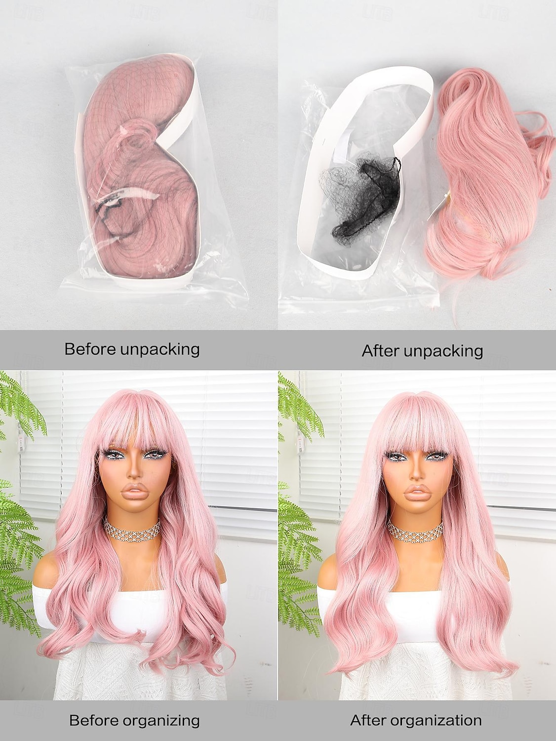 Synthetic Wig Deep Wave Neat Bang Wig 22 inch Pink+Red Synthetic Hair 22 inch Women Pink 2025 - $23.99 –P9