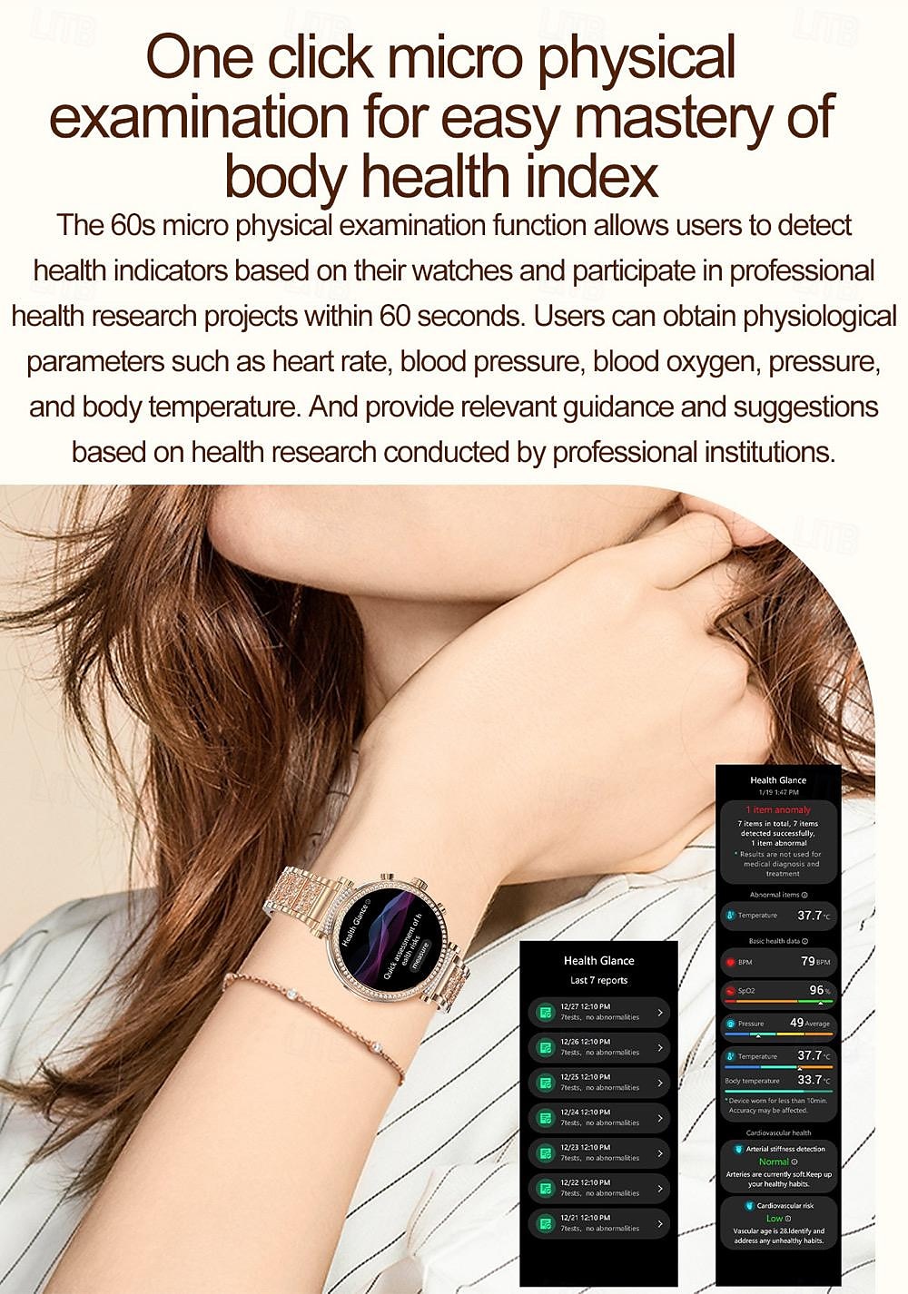 2025年 696 TK28 スマートウォッチ 1.27 インチ スマートブレスレット ブルートゥース ECG + PPG 歩数計 着信通知 と互換性があります Android iOS 女性 ハンドフリーコール メッセージ受信通知 IP 67 41mmの時計ケース コレクション – $75.99 –P5
