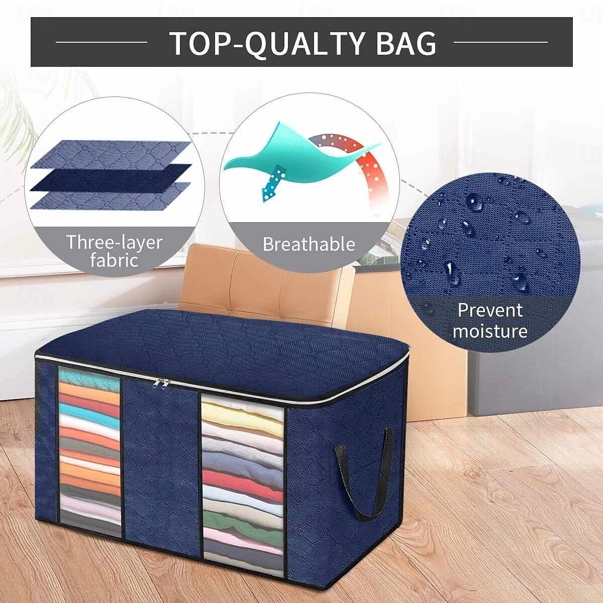 3 Pack, 90L Large Capacity Clothes Storage Bag Organizer with Reinforced Handle Thick Fabric for Comforters, Blankets, Bedding, Foldable with Sturdy Zipper, Clear Window 2025 - $11.99 –P2