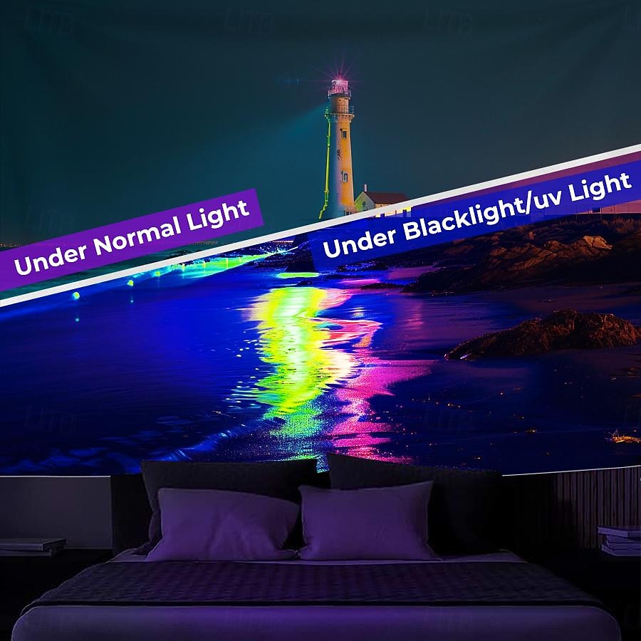 Blacklight Tapestry UV Reactive Glow in the Dark Glow Party Neon Light Tower Nature Psychedelic Trippy Misty Hanging Tapestry Wall Art Mural for Living Room Bedroom 2025 - $18.99 –P11