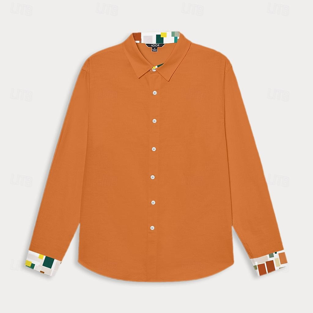 Herren Patchwork Hemd Leinenhemd Sommerhemd Langarm Basic Lässig Strand Straße Ferien Alltagskleidung Sommer Umschlagkragen Orange 2025 - $12.99 –P5