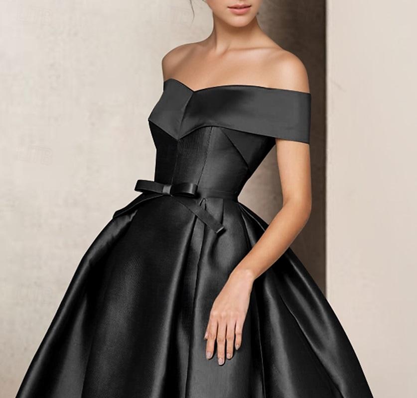Abito da sera A-Line Abito elegante Abito formale Matrimonio Lunghezza a terra Maniche corte Collo a cuore Satin con fiocco(e) 2025 del 2025 a $162.99 –P2