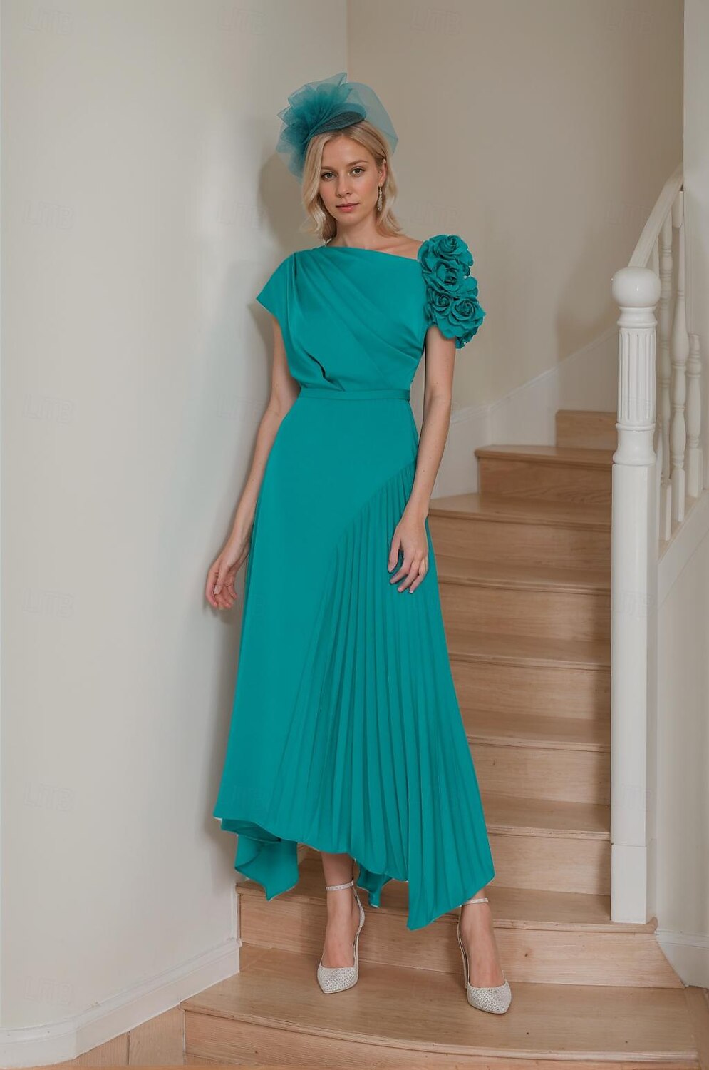 Šaty pro svatební hosty A-line elegantní šaty formální svatební host ankle-length krátké rukávy výstřih do V strečový krepu s plisováním 2025 2025 - $191.99 –P1