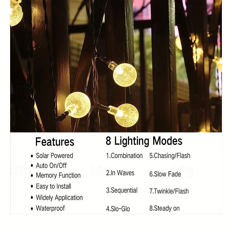 Elegant Wedding Reception Party Solar Powered Crystal Bubble Ball String Lights, 10M-100 LEDs 8 Lighting Modes for Christmas Garden, Camping, Parties, Weddings, Birthdays & Outdoor Decor 2025 - $38.99 –P1